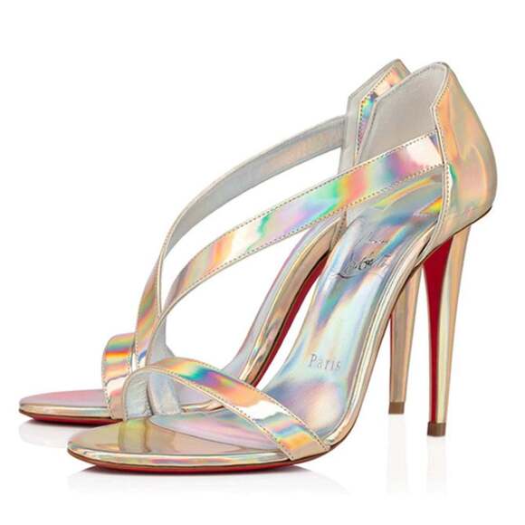 Christian Louboutin Astridal 100 Gold Patent Psychic Strap Sandal Heel Pump 37.5 - Picture 1 of 12